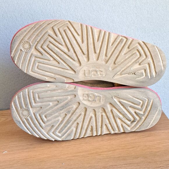 UGG Womens 6 Kids 5 37 Classic Short II Boots Tan Pink Orange Colorblock Neon - Picture 7 of 13